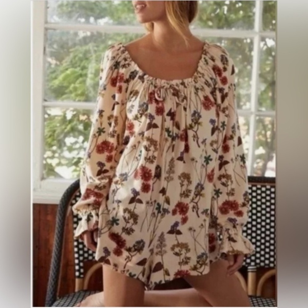Anthropologie Long Sleeve Floral Romper, Size Large